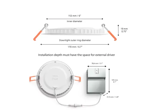 Không gian ánh sáng trắng và màu Hue Slim Downlight L